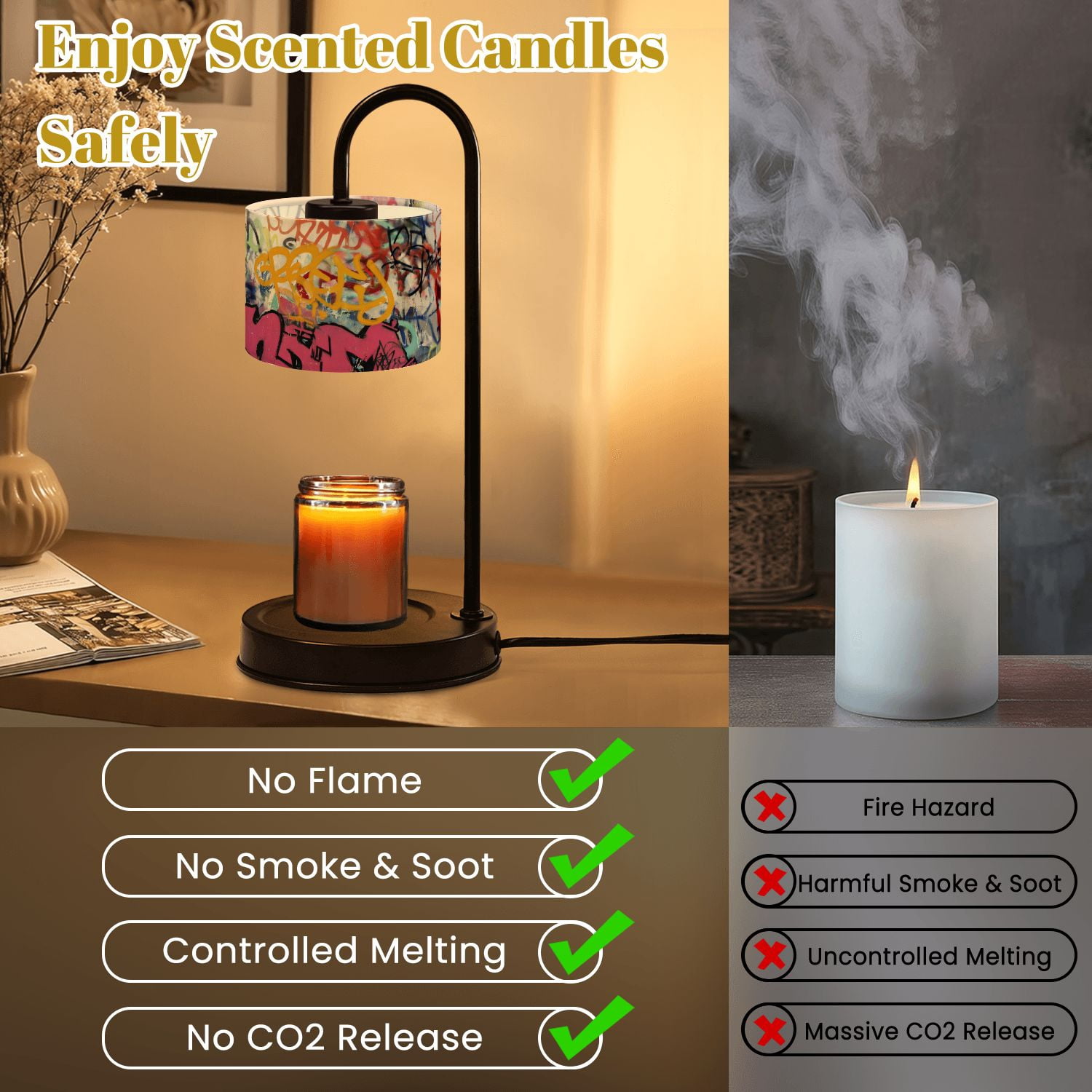 Candle Warmer Lamp with Timer Dimmer Graffiti Candle Lamp Warmer for Jar Candle with 4 Bulbs Gifts for Women House Warming Gifts