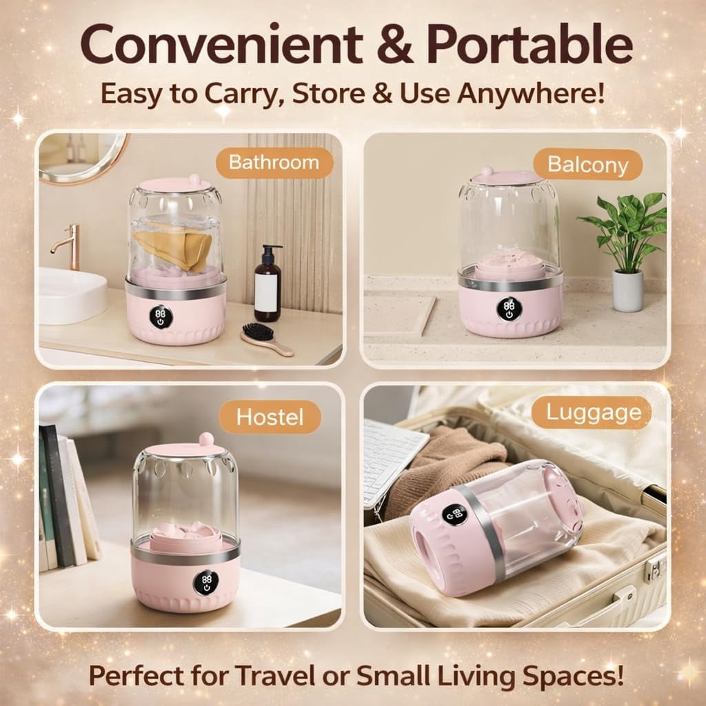 Mini Portable Washing Machine, 1L Small Washer for Underwear Wash, Socks, Clothes & Makeup Brushes, Compact Travel Washer for Hotel, Apartment & Dorm Use (White)