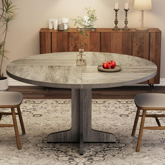 Round Dining Table for 4, 47 Inches Dining Room Table with Wooden Base, Circle Kitchen Dinner Table for Dining Room, Kitchen, Living Room (Table Only)