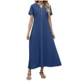 thumbnail image 2 of Fashion SMihono Maxi Dresses for Women 2025 Short Sleeve Solid Casual Dresses Button V Neck Summer Boho Beach Dress with Pockets Blue XL, 2 of 9