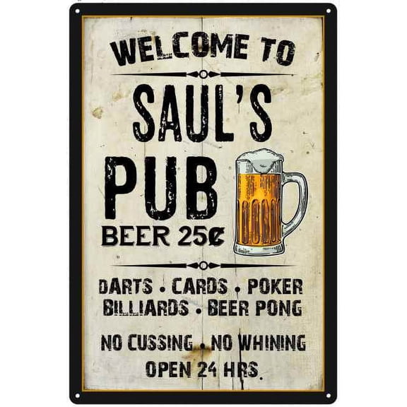 SAUL'S Pub Sign Vintage Man Cave Bar 8 x 12 High Gloss Metal 208120028477