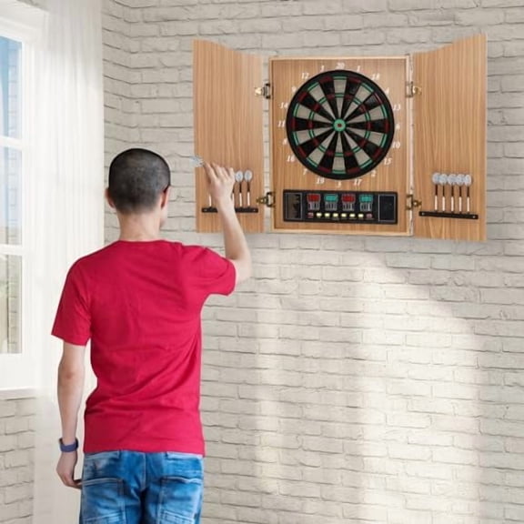 Dartboard Cabinet Set, Dart Board Electronic Scoreboard Dart Machine Cabinet LCD Display Dart Boards for Adults and Family