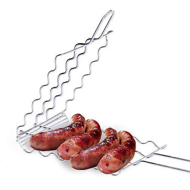 Sausage Barbecue Grilling Basket, Hot Dogs Metal Sausage Rack Grill Mesh Clip Holder Picnic Kitchen Tools BBQ Basket for 6 Sausage