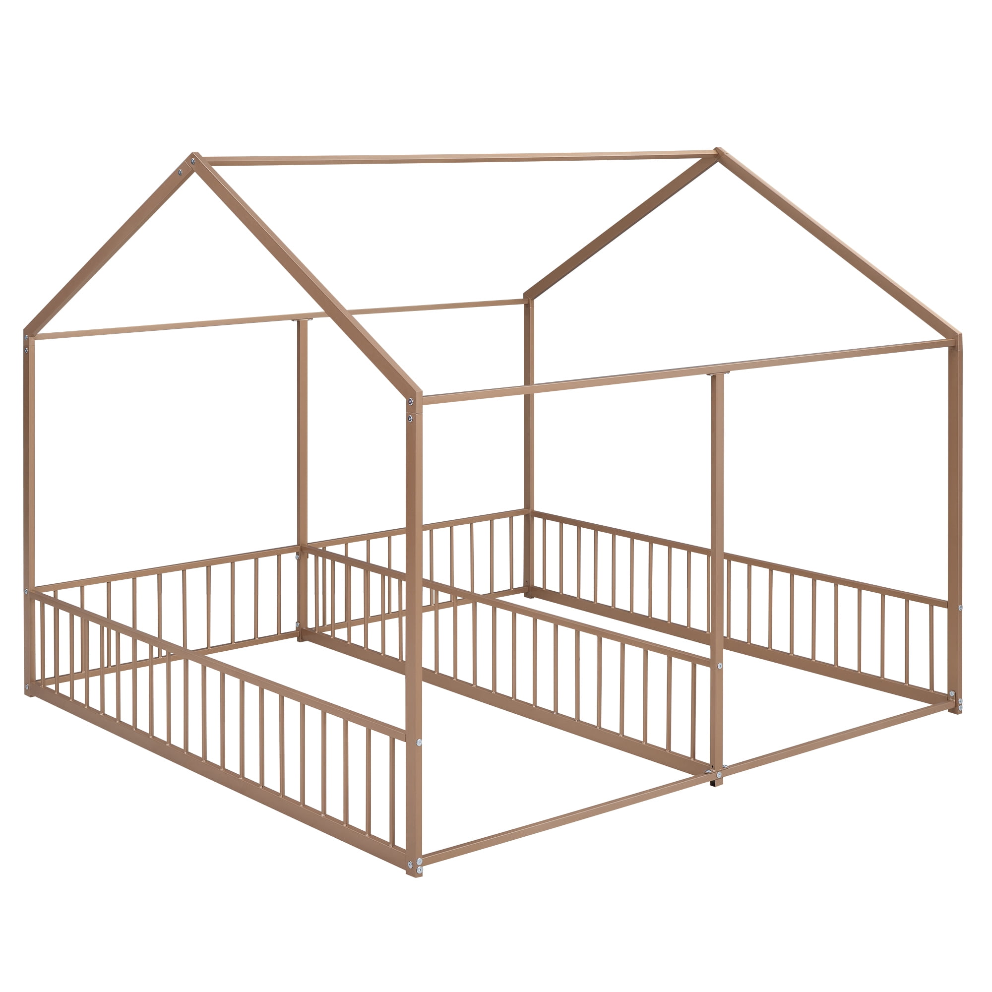 Euroco Metal Twin Size House Canopy Bed, 2-in-1 Platform Beds for Kids Teens Room, Gold