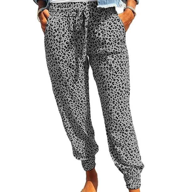 Pantalones deportivos holgados con cintura elástica, cordón ajustable y bolsillos para mujer