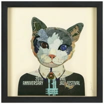 Empire Art Direct Funky Cat 1 Dimensional Collage Framed Graphic Art Under Glass Wall Art, 17" x 17" x 1.4", Ready to Hang