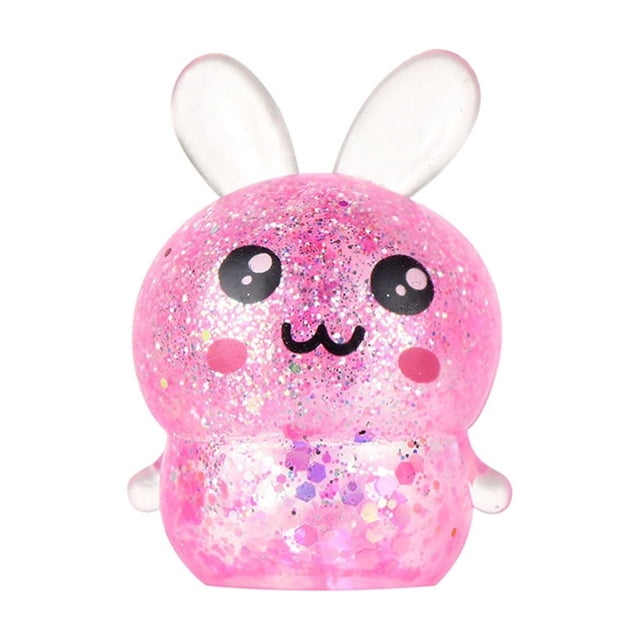 Stress Toys Bunny Glitter Filled Squeeze Toy Realistic Rabbit Figure Random Color for Anxiety Relief Easter Gift