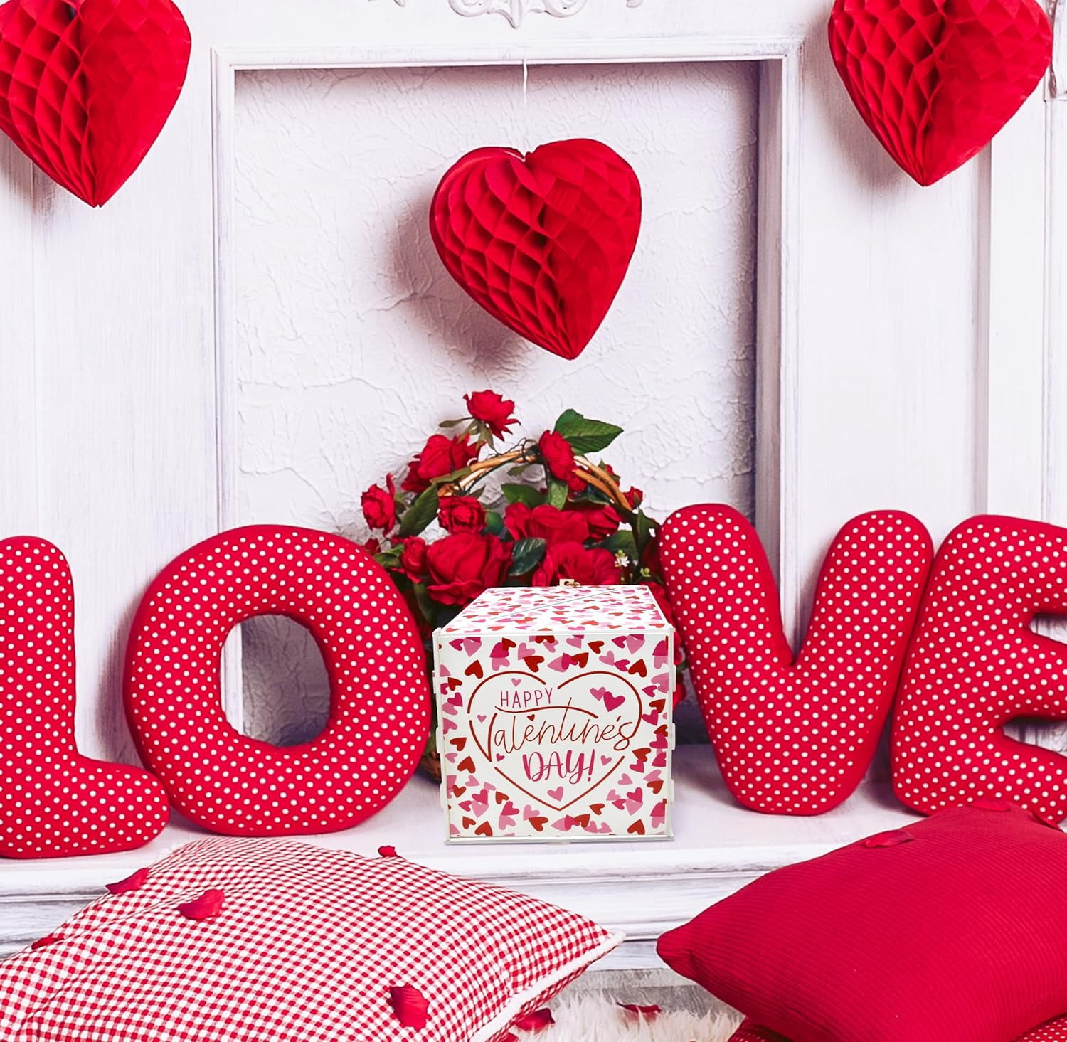 Gift Boutique Wood Valentine's Day Mailbox Card Box Valentine Decorations Kids Wooden Postbox for Valentines School Classroom Exchange Game Activities Party Decor