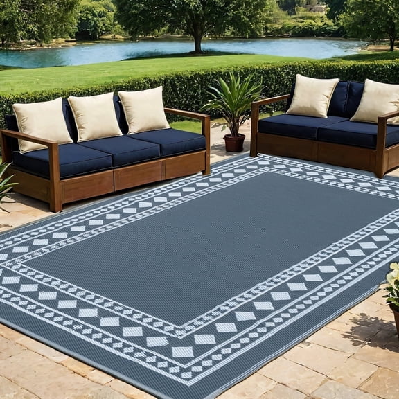 Outdoor Rugs 8‘x10’ Waterproof for Patios Clearance,Plastic Straw Mats for Backyard,Porch,Deck,Balcony,Reversible,Diamond