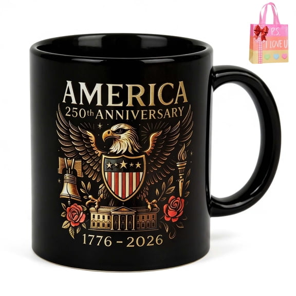 America's 250th Anniversary Mug (1776-2026) - 11oz Patriotic Commemorative Ceramic Coffee Cup, Vibrant Print with Eagle, Liberty Bell, Dishwasher & Microwave Safe, Gift for 4th of July
