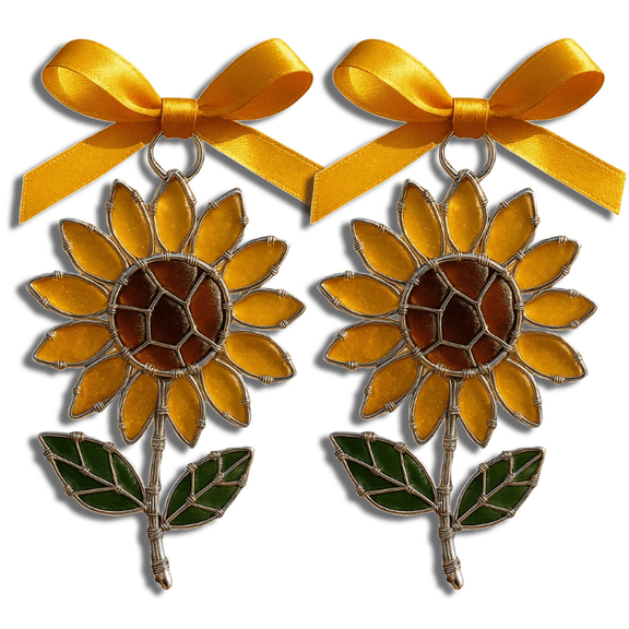 Handmade Sunflower Sea Glass Ornament,Perfect for Farmhouse,Rustic Styles, Sunflower Lovers, and Christmas Tree Decorations 2 Pcs