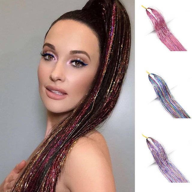 Kit de oropel para el cabello Hebras con herramienta 48 pulgadas 12 colores 2400 hebras para mujeres Niñas Fiesta Fairy Tinsel Hair Sincero Hogar