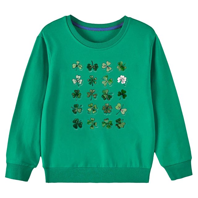 Posijego Chandails en Molleton pour Enfants de la Saint-Patrick Imprimé Trèfle Manches Longues Chandail pour Enfants