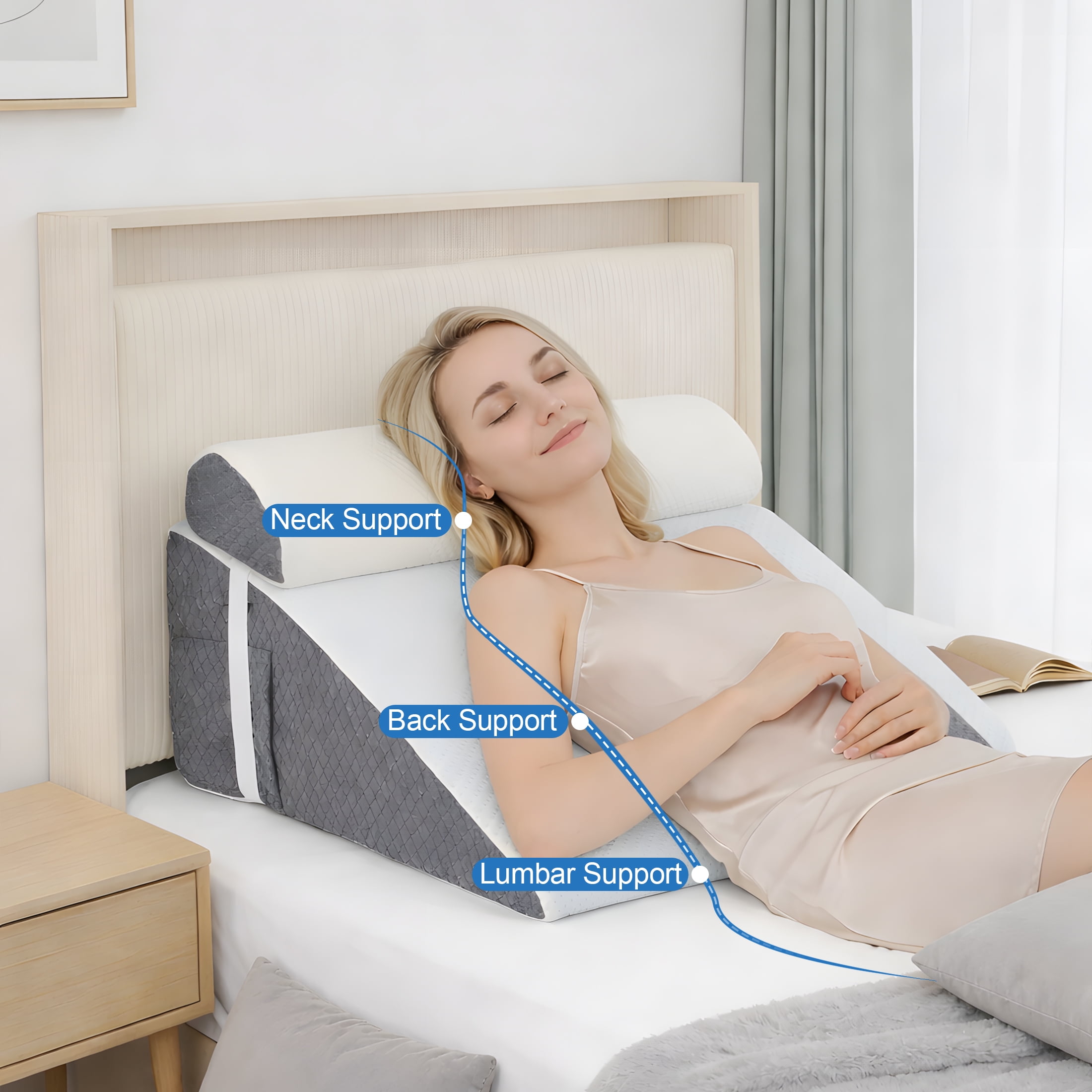 WANALIT 2PCS Orthopedic Bed Wedge Pillows Set for After Surgery,Adjustable Pillow Wedge for Sleep Apnea, Acid Reflux, Snoring, Post Surgery Recovery and Back Pain Relief,White/Grey
