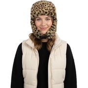 Winter Faux Fur Trapper Hat – Aviator Trooper Ski Hat with Animal Design, Warm Ear Flap Hat for Men Women Kids – Brown Cold Weather Hat