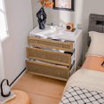 thumbnail image 3 of Vicamelia 3-Drawer Rattan Drawers Chest, Modern Closet Dresser Storage Cabinet for Living Room Bedroom, White&Brown, 3 of 8
