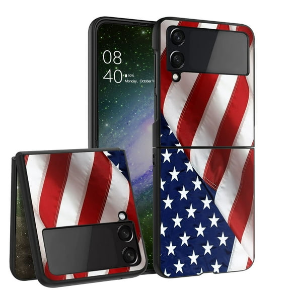 ANJ  Hard Protective Printed Case Cover Compatible with Samsung Galaxy Z Flip 4 - Waving American Flag