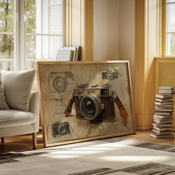 Vintage Camera Sketch Art - Retro Photography Enthusiast Decor Featuring Antique Camera And Artistic Sketches, Rustic Home Accent Wall Art, Modern Wall Decor, 8x12 UNFRAMED