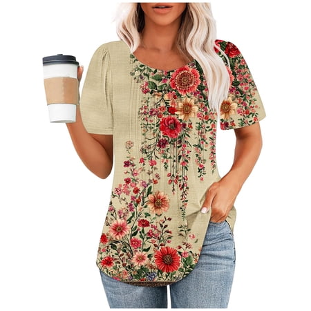 LiMoi Women's Tops Short Sleeve V Neck Tshirts Shirts Print Shirts for Women Oversized Tops New Arrivals