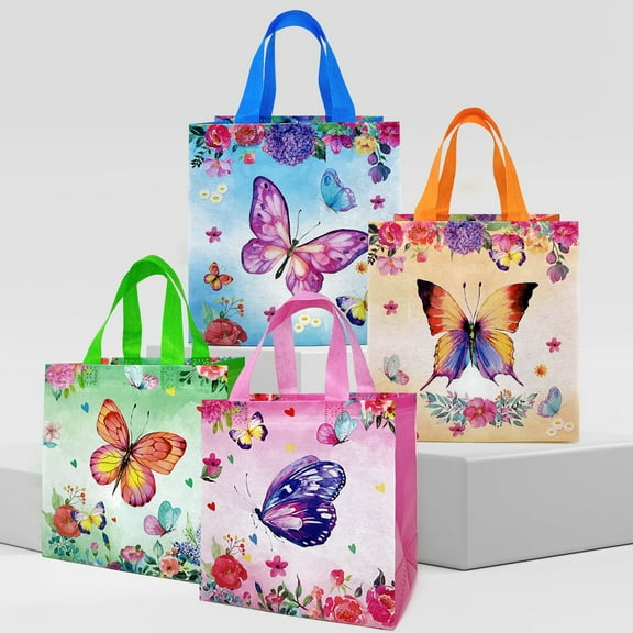 Wrapables Butterflies Gift Bags Non-Woven Reusable with Handles, Set of 8
