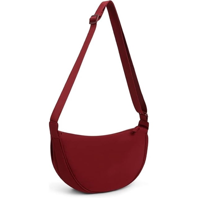 Bolso bandolera en forma de media luna - Informal - Bolso bandolera - Color liso - Versátil - Bolso en forma de media luna - Bolso de hombro - Correa ajustable - Granate