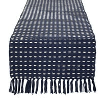 Fennco Styles Kensrue Collection Rustic Dashed Woven Cotton 16 x 72 Inch Table Runner â€“ Navy Blue
