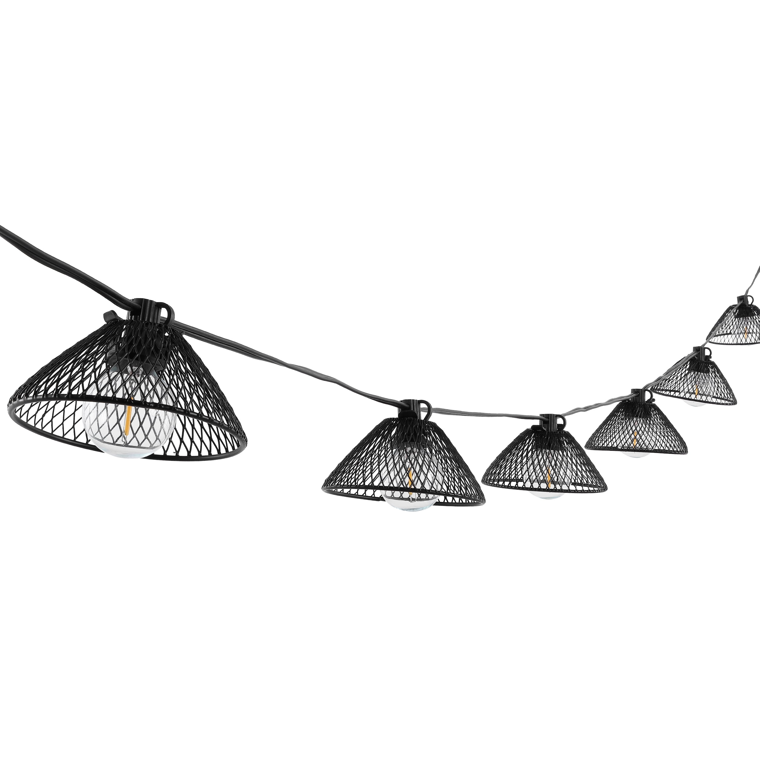 SAFAVIEH Junia 10-Light G40 Black Metal Outdoor String Light with Black Shade