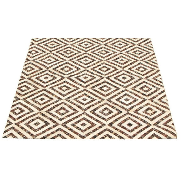 ECARPETGALLERY Tapis Fait à la Main pour Salon, Salle à Manger et Chambre à Coucher Contemporain Collection Patchwork en cuir 4'8" x 6'3" en Ivoire