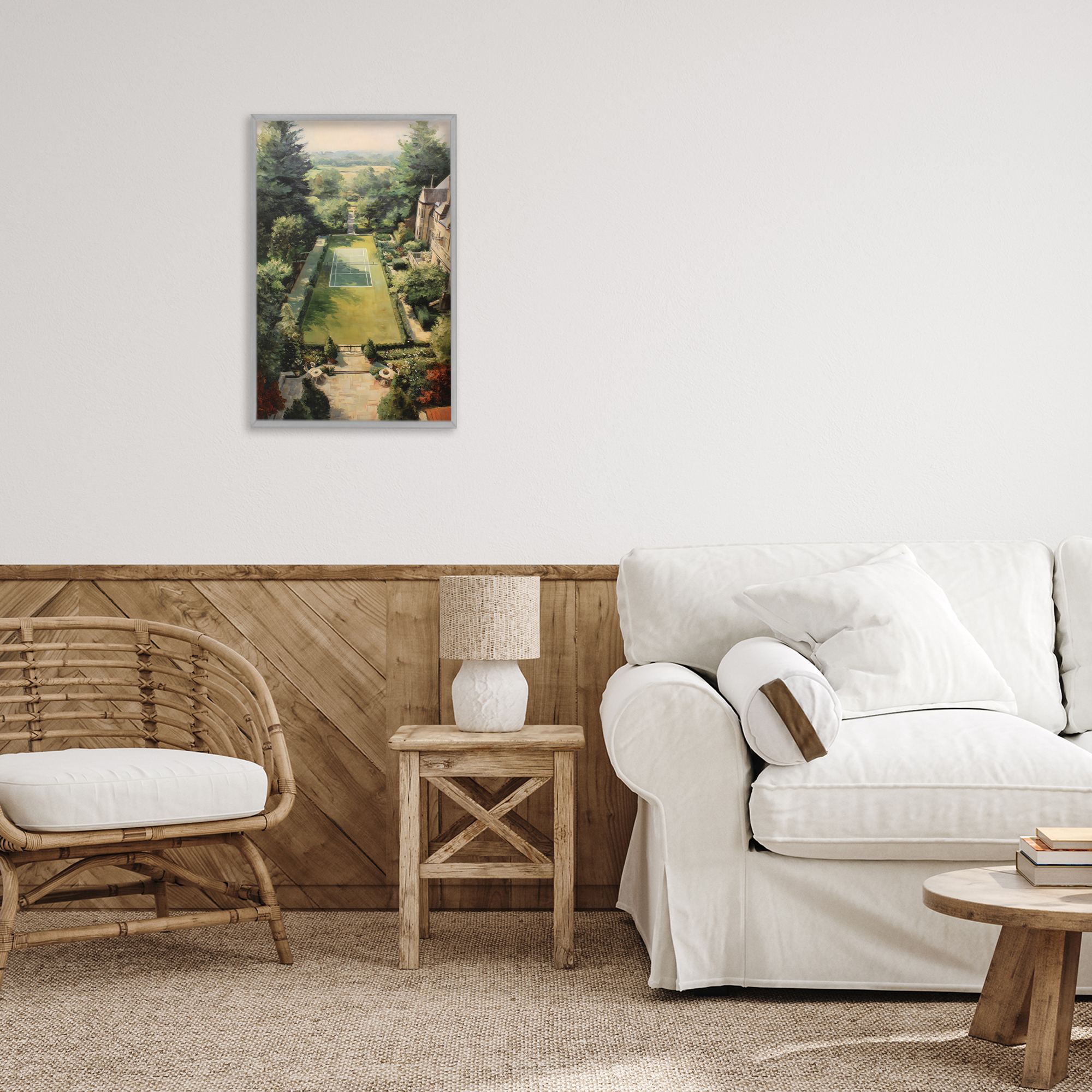 Stupell Industries Vintage Tennis At The Manor Gray Framed Giclee Art, design by Petal Prints Design