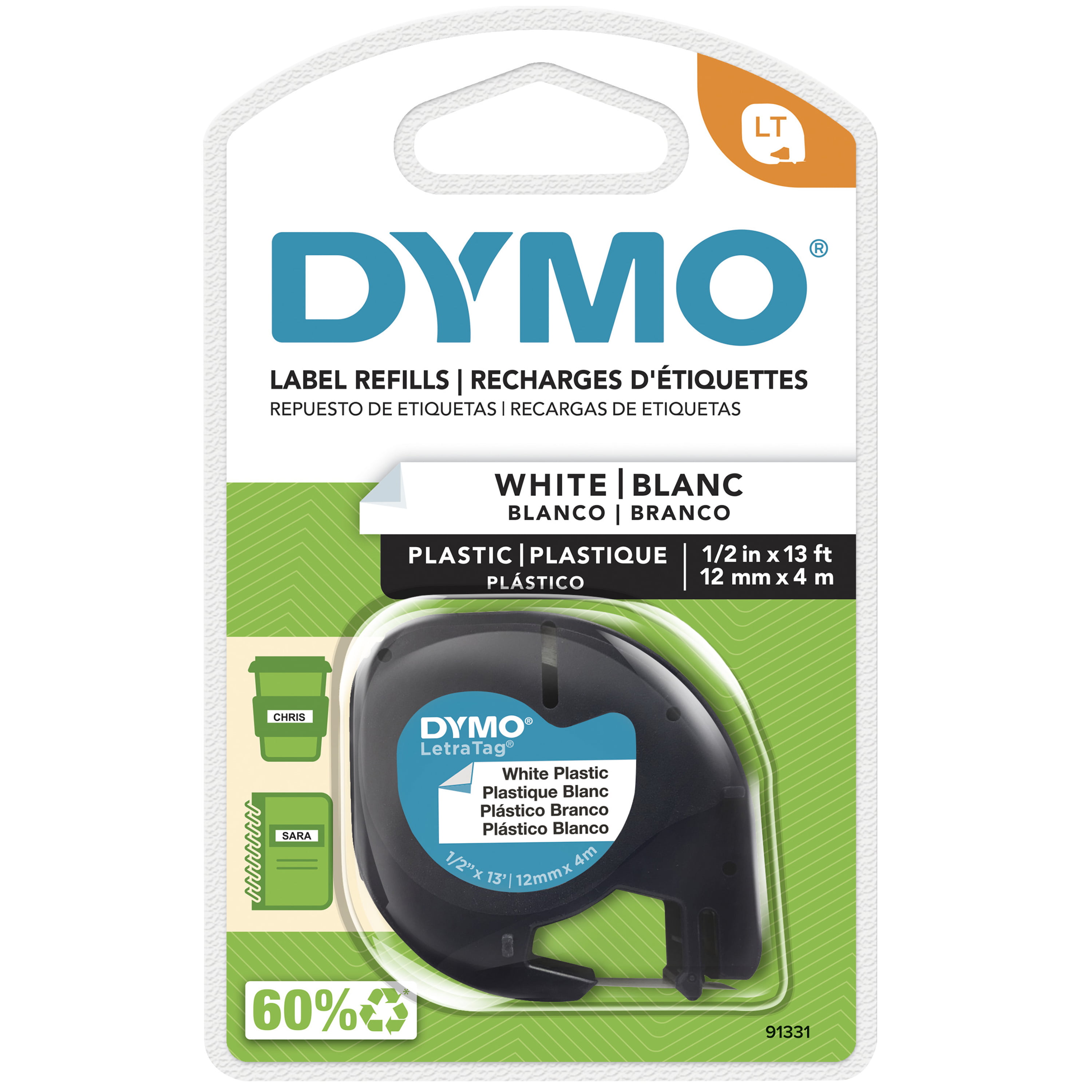 Dymo5 pack Yellow Replace LetraTag Plastic Label Tape 91332 Refills Tapes 12mm 