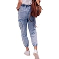thumbnail image 3 of LONGYIDA Pantalones deportivos de mezclilla para mujer, cintura alta, elásticos, de tiro alto, sin cierre, 3 of 3