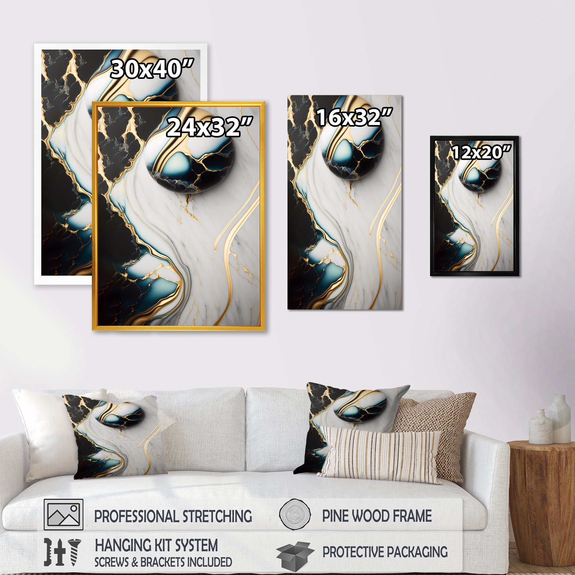 Designart Abstract Geode Gold And Green Marble IV Canvas Wall Art