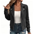 thumbnail image 2 of TGSLY Women's Jacquard Jacket Lightweight Zip Up Long Sleeve Cropped Biker Style Coat Dressy Casual Solid Color Moto Lapel Jacket with Pocket XL, 2 of 10