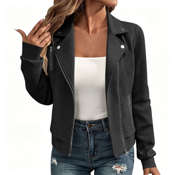 Lmueinov 2026 Women's Quilted Moto Jacket, Lapel Asymmetric Zip Long Sleeve Casual Biker Coat, Textured Slim Fit Outerwear for Daily Work Spring Fall S-XXL