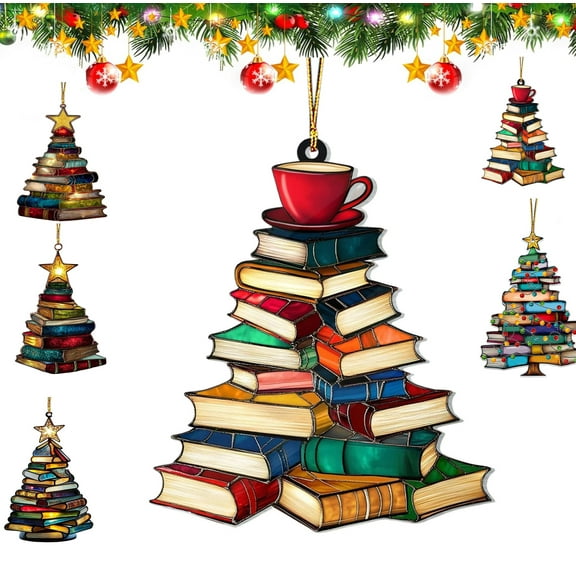Stack of Books Christmas Ornament 2025, Tree Ornament Bookish Gifts for Book Lovers, Librarians, Reader, Bookworm, Book Club, Acrylic Book Themed Present Ideas for Women