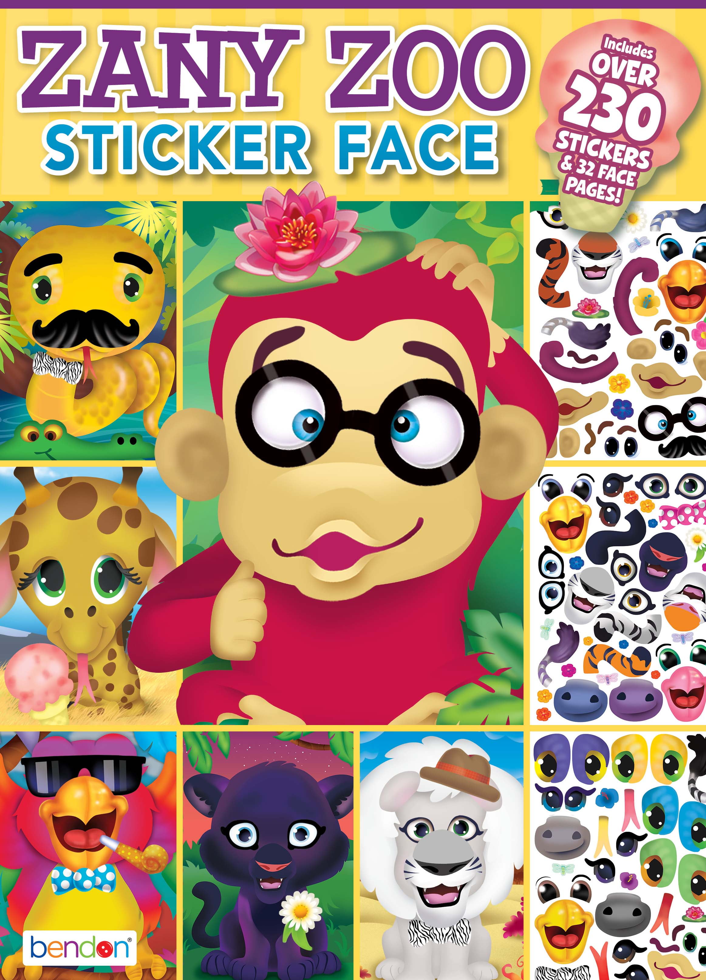 Bendon Publishing Zany Zoo Animals Create A Face Sticker Activity Book, 32 Pages and 6 Sticker Sheets