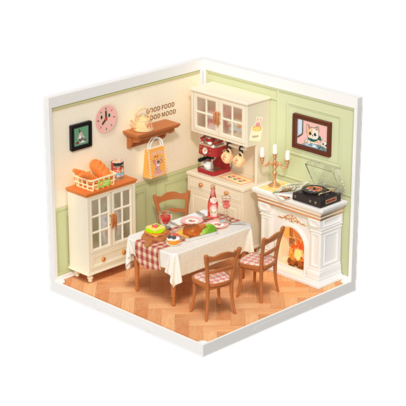 Rolife DIY Miniature Dollhouse Super Creator Warm Dining Room Plastic Building Set Toys Playset Gifts for Teens Adults