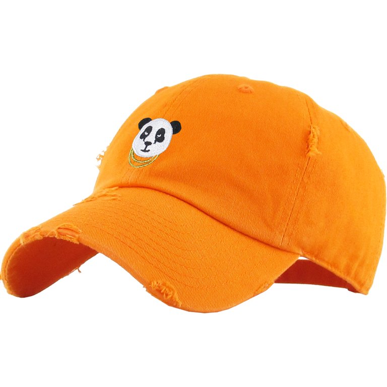 Panda Vintage Distressed Dad Hat Orange Adjustable Baseball Cap