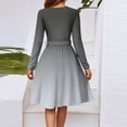 thumbnail image 5 of WTOBBY Women's Fashion Casual V-Neck Long Sleeve Waist Gradient Print Midi Dress Ombre Color Effect for Modern Look Flowy Silhouette with Tie Detail Perfect Transitional Dress,Black L, 5 of 5