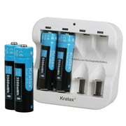 Kratax Rechargeable Batteries AA 4-Pack 1.5V Constand Voltage 3500mWh 1500 Cycles Rechargeable Lithium AA Batteries with Charger