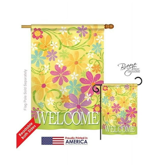 Breeze Decor 00052 Welcome Daisy Garden 2-Sided Vertical Impression House Flag - 28 x 40 in.