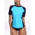 thumbnail image 1 of Charmo Women Short Sleeve Rashguard Swimsuit Colorblock Swim UV Shirts, 1 of 5