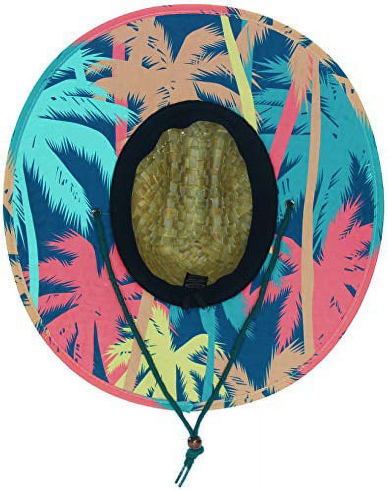 Woman's Sun Hat, Palm Trees Straw Hat with Fabric Pattern Print Lifeguard Hat, Beach, Ocean, Pool, Walking, and Outdoor, Summer Hat, Fits All, Malabar Hat Co - image 5 of 6