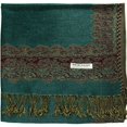 thumbnail image 3 of Falari Women's Large Double Layered Pashmina Shawl Wrap Border Pattern Scarf Teal, 3 of 4