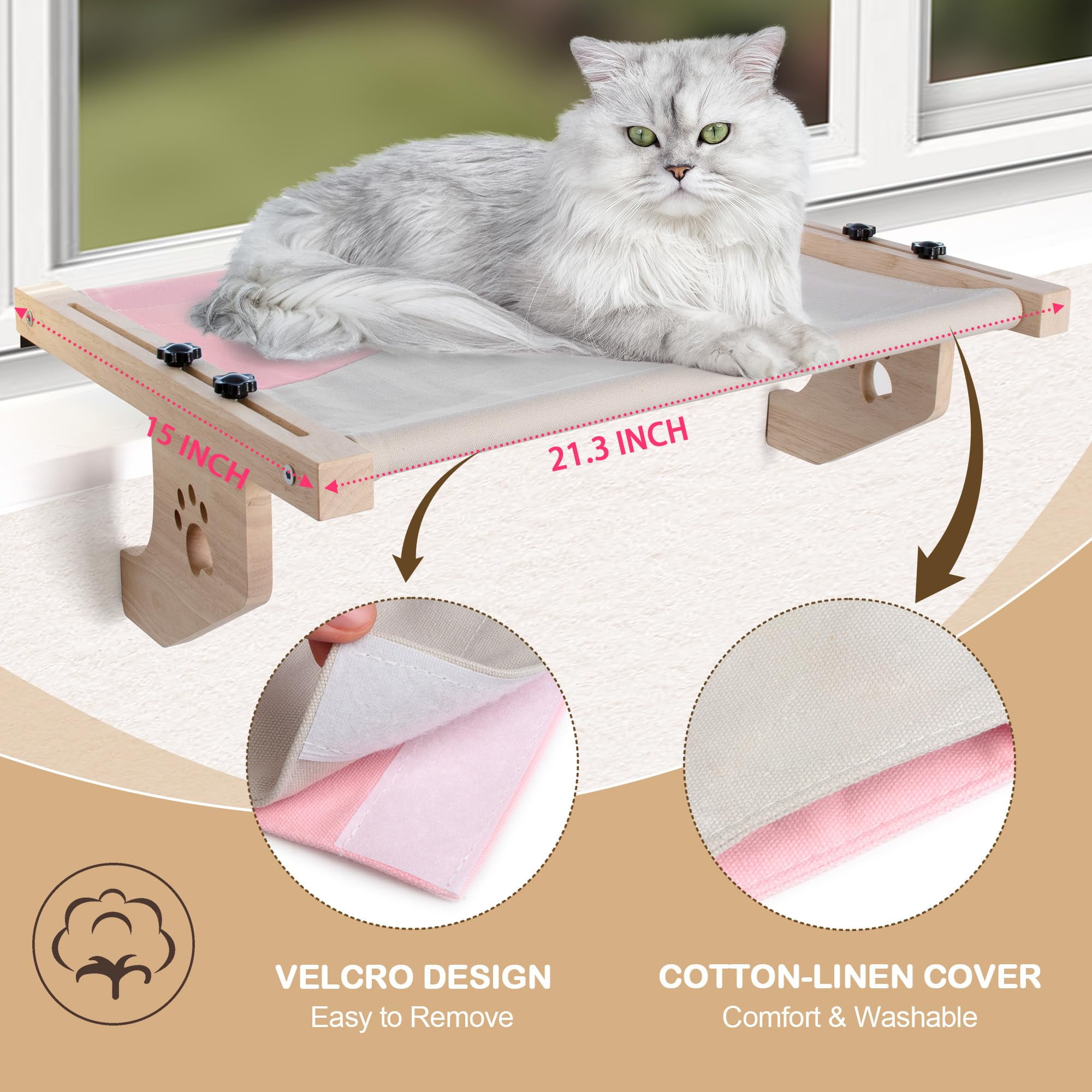 Cat Window Perch for Indoor, Cat Window Hammock Window Perch, Safety Cat Shelves Space Saving Window Mounted Cat Seat (Pink)