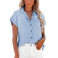 thumbnail image 3 of Womens Denim Shirt Lapel Collar Washed Finish With Pocket Casual Summer Top, 3 of 7