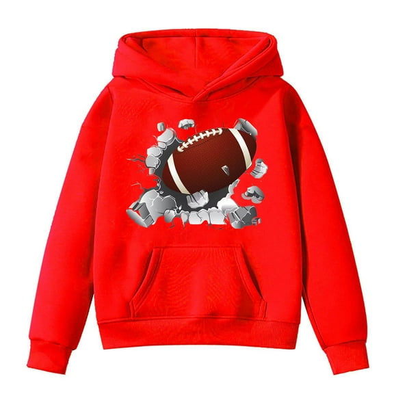 QITESHIPIN Big Kids Super Bowl Football Print Pullover Hoodie Long Sleeve Sport Fan Graphic Sweatshirt Red,12-13 Years