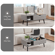 39" Wood Lift Top Coffee Table with Hidden Compartment and Storage Shelf for Living Room, Reception Room, Grey