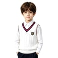 thumbnail image 2 of AUDeals Boys Girls Pullover Sweater Vest V-Neck Cable Knit Vest Sleeveless Knit Knitwear School Uniform Preppy Casual Layering Top (White, 3-4 Years), 2 of 6