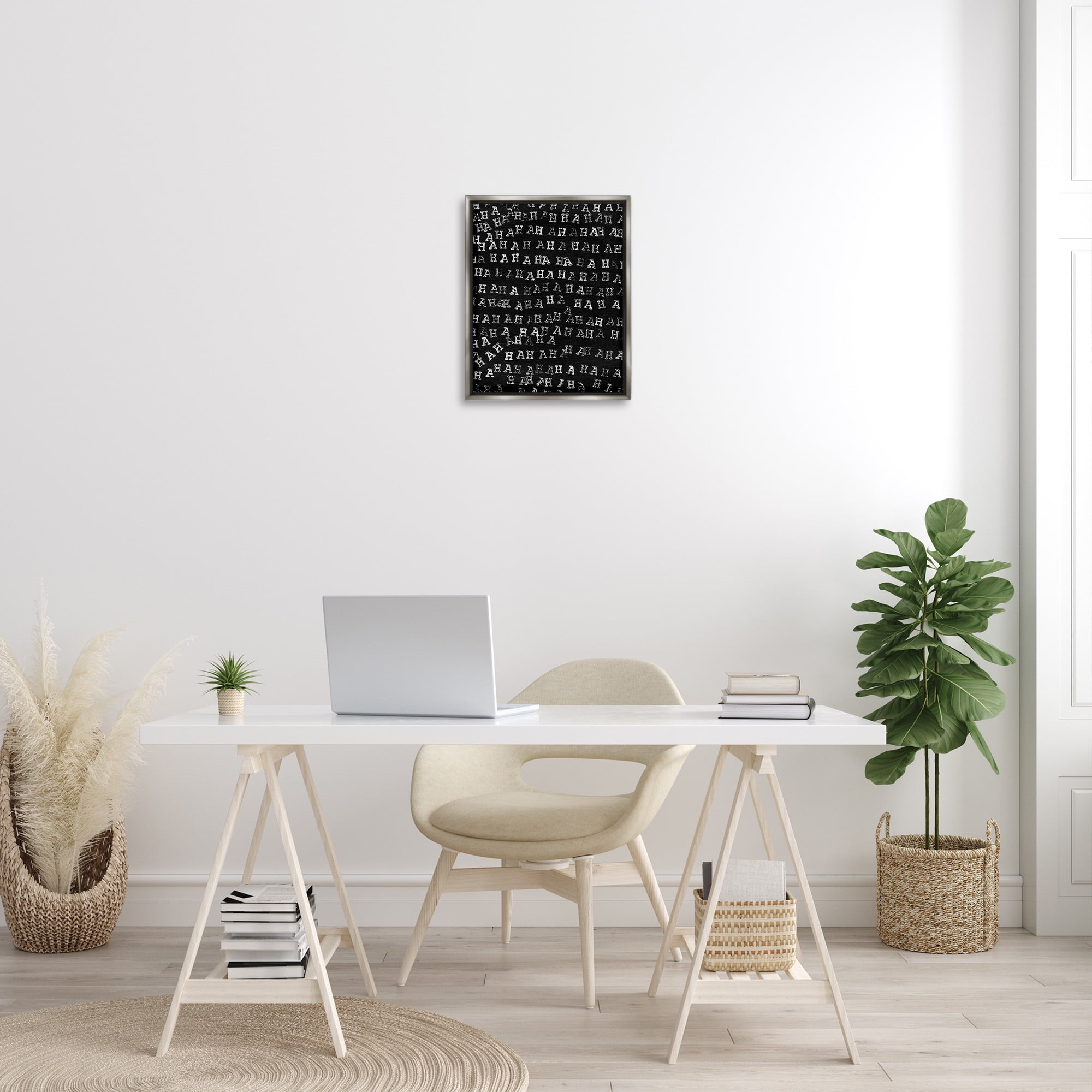 Stupell Industries Haha Typography Pattern Abstract Painting Gray Floater Framed Canvas Art Print Wall Art, 17 x 21